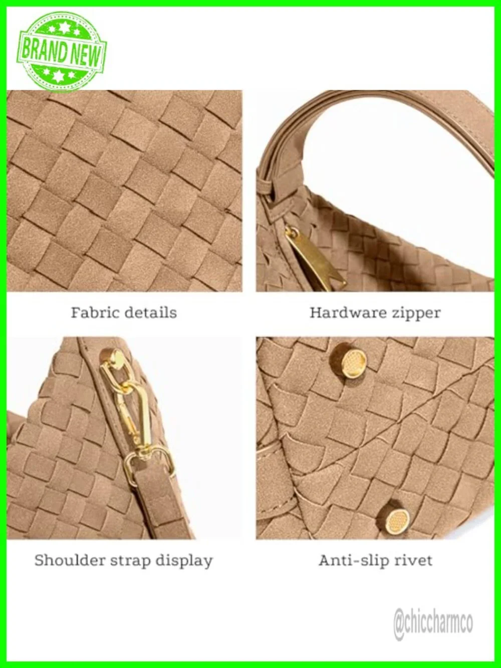 Woven Faux Suede Hobo Purse Shoulder Crossbody Bag 2 Adjustable Straps